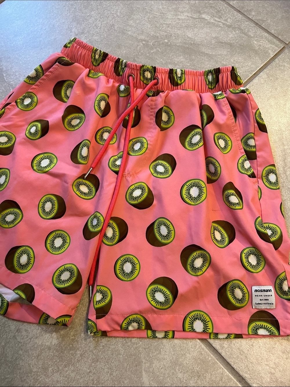 Men's Pink Kiwi Print Swim Trunks